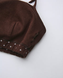 Whimsy Doll polka dot active bralette in brown by Angel Ruche, photo 25