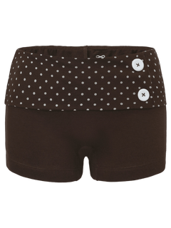 Whimsy Doll cotton polka dot fold over shorts in brown, coquette activewear by Angel Ruche