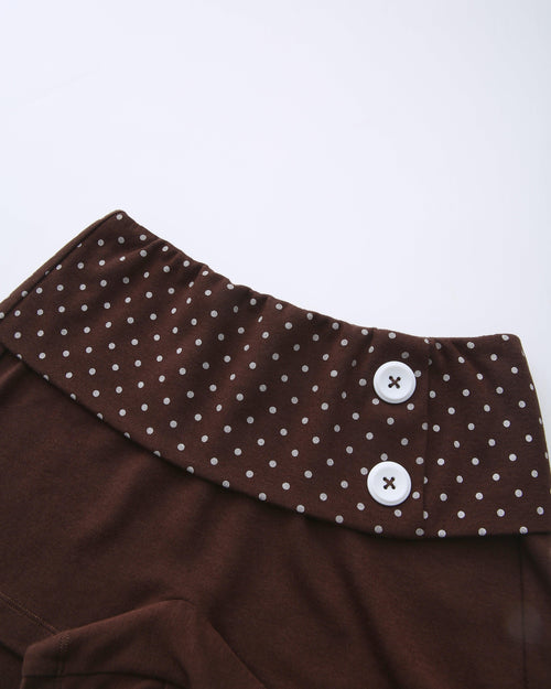Whimsy Doll polka dot fold over shorts in brown by Angel Ruche, photo 11