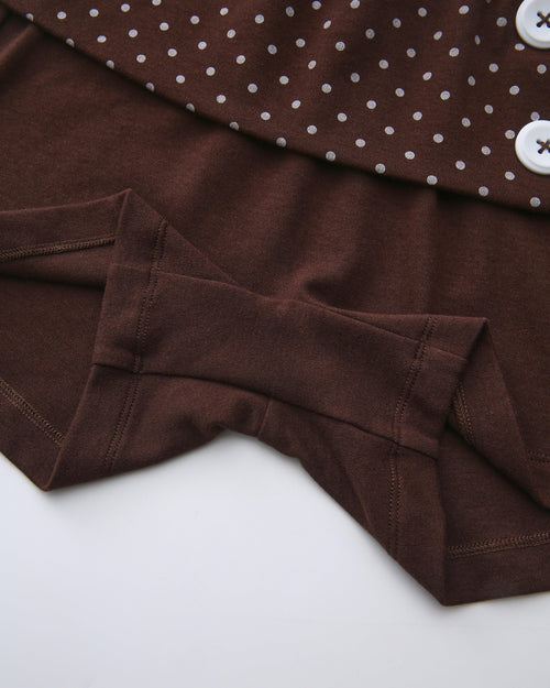 Whimsy Doll polka dot fold over shorts in brown by Angel Ruche, photo 13