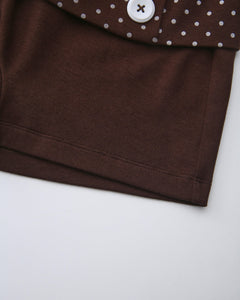 Whimsy Doll polka dot fold over shorts in brown by Angel Ruche, photo 14