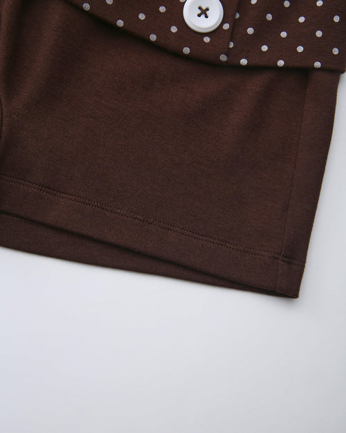 Whimsy Doll polka dot fold over shorts in brown by Angel Ruche, photo 14