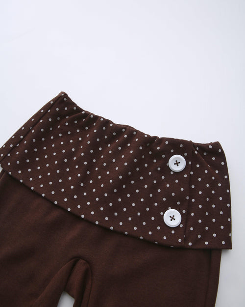 Whimsy Doll polka dot fold over capri pants in brown by Angel Ruche, photo 16