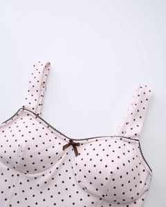 Whimsy Doll cotton active top in brown polka dot by Angel Ruche, photo 16