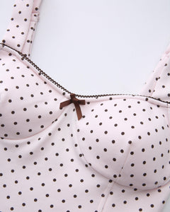 Whimsy Doll cotton active top in brown polka dot by Angel Ruche, photo 17