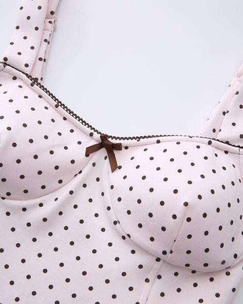 Whimsy Doll cotton active top in brown polka dot by Angel Ruche, photo 17