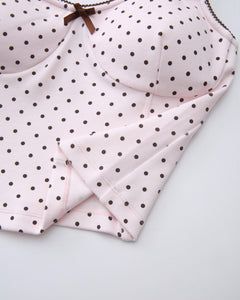 Whimsy Doll cotton active top in brown polka dot by Angel Ruche, photo 18