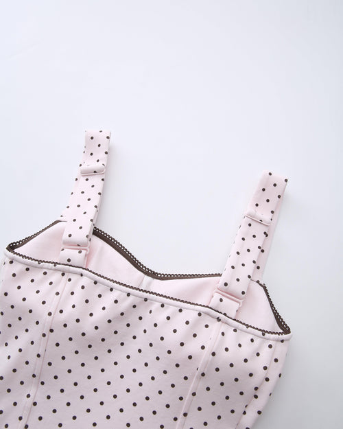 Whimsy Doll cotton active top in brown polka dot by Angel Ruche, photo 22