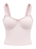 Whimsy Doll cotton active top in white polka dot, coquette activewear by Angel Ruche