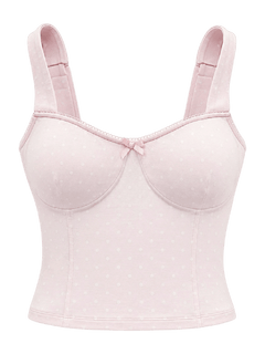 Whimsy Doll cotton active top in white polka dot, coquette activewear by Angel Ruche