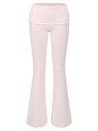 Whimsy Doll cotton fold over long pants in white polka dot, coquette activewear by Angel Ruche