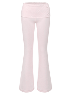 Whimsy Doll cotton fold over long pants in white polka dot, coquette activewear by Angel Ruche