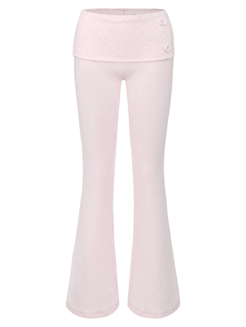 Whimsy Doll cotton fold over long pants in white polka dot, coquette activewear by Angel Ruche