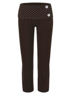 Whimsy Doll cotton polka dot fold over capri pants in brown, coquette activewear by Angel Ruche