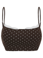 Whimsy Doll cotton polka dot active bralette in brown, coquette activewear by Angel Ruche