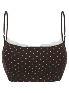 Whimsy Doll cotton polka dot active bralette in brown, coquette activewear by Angel Ruche