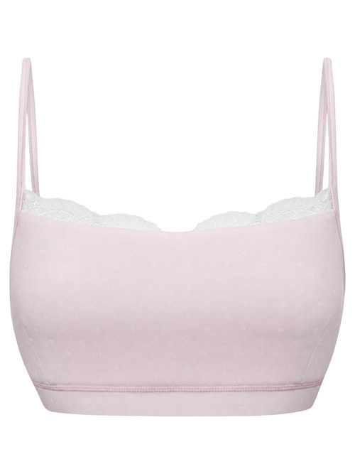 Whimsy Doll cotton polka dot active bralette in pink, coquette activewear by Angel Ruche