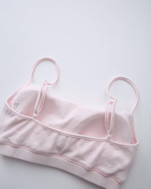 Whimsy Doll polka dot active bralette in pink by Angel Ruche, photo 18