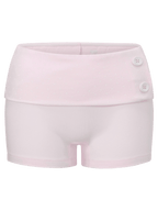 Whimsy Doll cotton polka dot fold over shorts in pink, coquette activewear by Angel Ruche