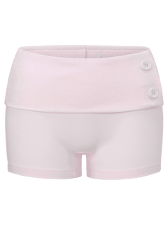 Whimsy Doll cotton polka dot fold over shorts in pink, coquette activewear by Angel Ruche