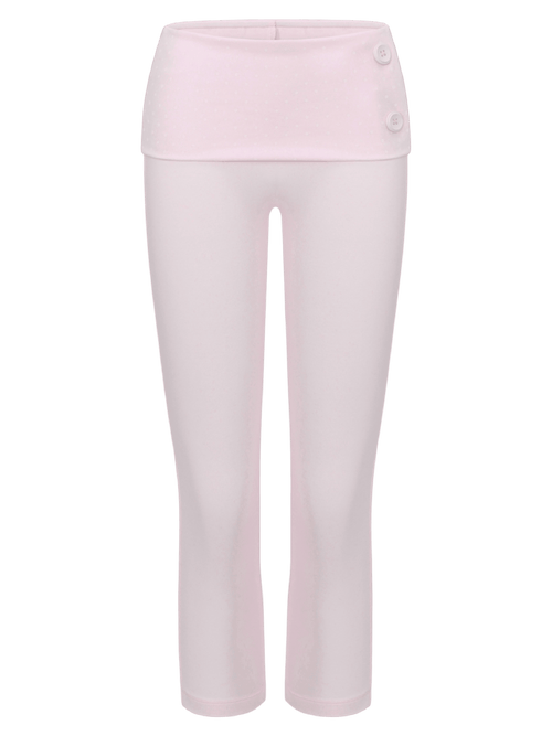 Whimsy Doll cotton polka dot fold over capri pants in pink, coquette activewear by Angel Ruche