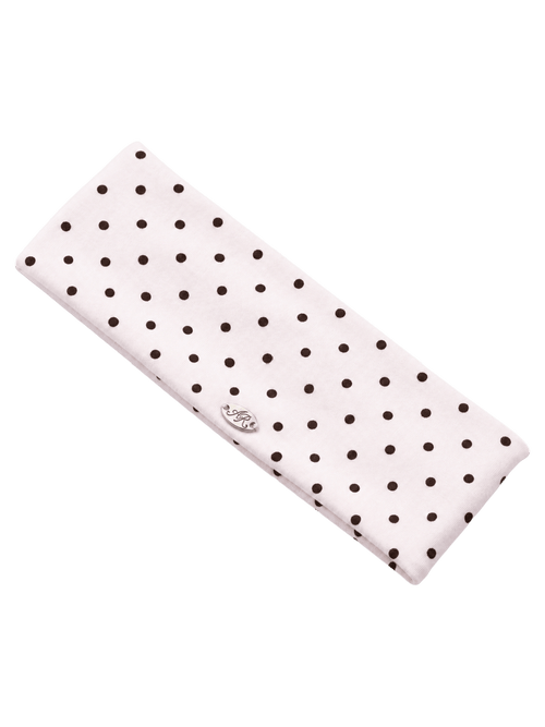 Whimsy Doll cotton active headband in brown polka dot, coquette activewear by Angel Ruche