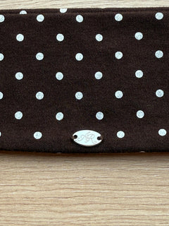 Whimsy Doll polka dot active headband in brown by Angel Ruche, photo 5