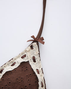 Coquette cotton eyelet bikini in brown by Angel Ruche, photo 14