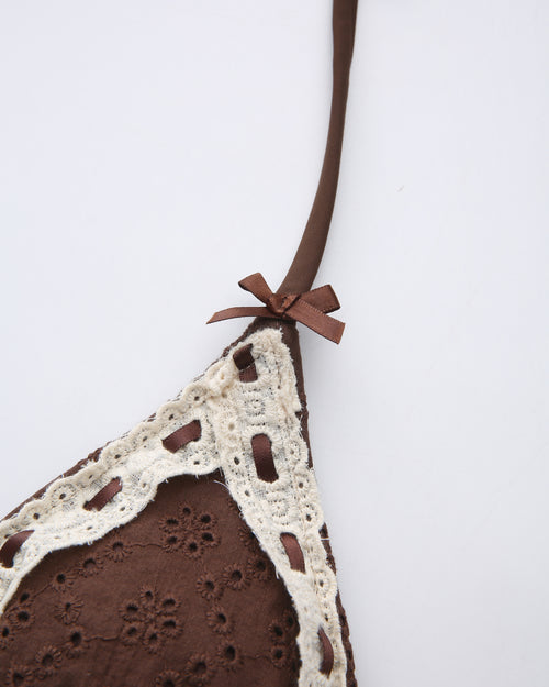 Coquette cotton eyelet bikini in brown by Angel Ruche, photo 14