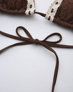 Coquette cotton eyelet bikini in brown by Angel Ruche, photo 17