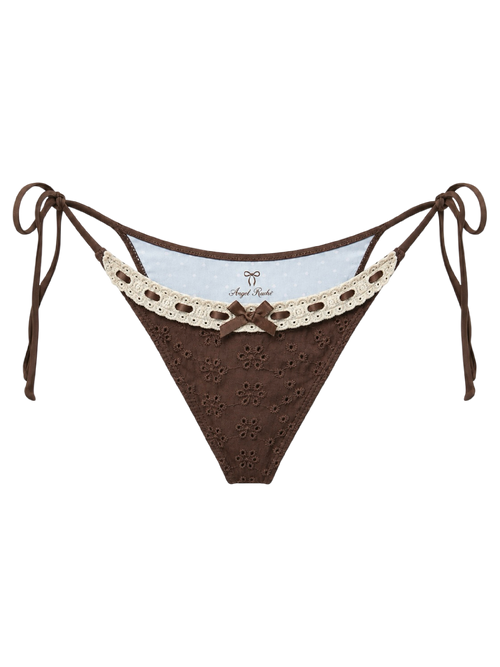 Coquette cotton eyelet bikini bottom in brown, coquette swimwear by Angel Ruche