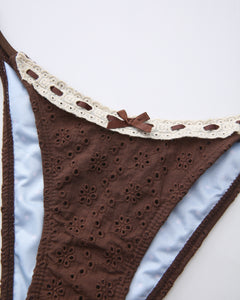 Coquette cotton eyelet bikini in brown by Angel Ruche, photo 12