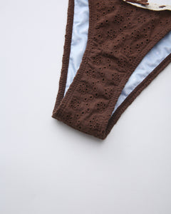 Coquette cotton eyelet bikini in brown by Angel Ruche, photo 14