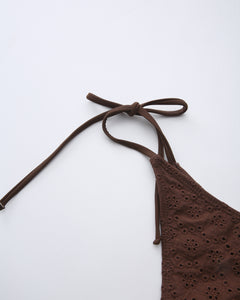 Coquette cotton eyelet bikini in brown by Angel Ruche, photo 18