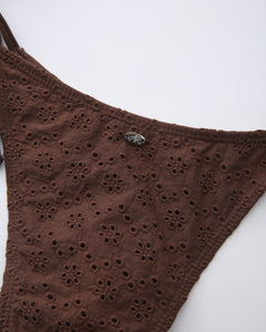 Coquette cotton eyelet bikini in brown by Angel Ruche, photo 16