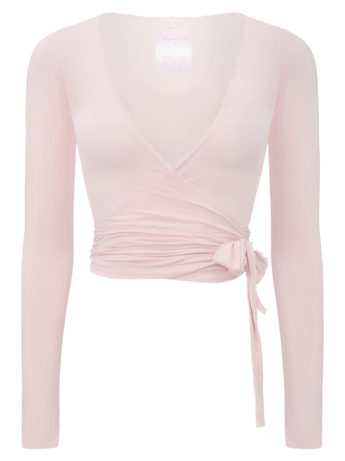 Whimsy Doll pilates wrap cardigan in pink, balletcore activewear by Angel Ruche
