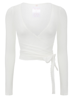 Whimsy Doll pilates wrap cardigan in white, balletcore activewear by Angel Ruche