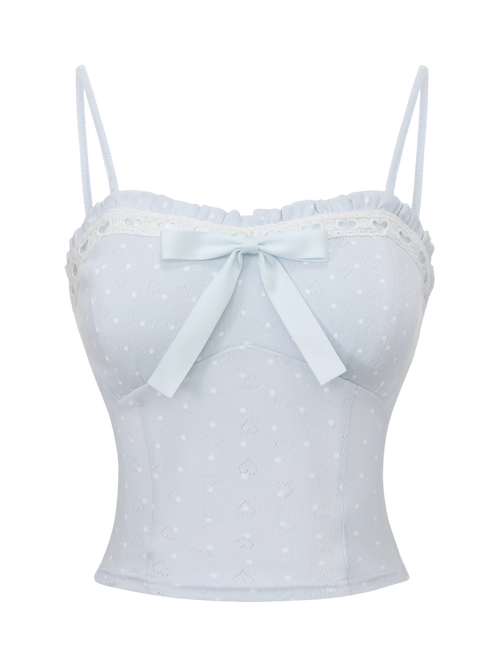 Sweetheart cotton polka dot pointelle top in baby blue, coquette top by Angel Ruche