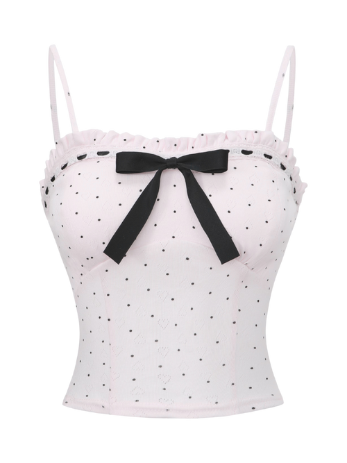 Sweetheart cotton polka dot pointelle top in pink, coquette top by Angel Ruche