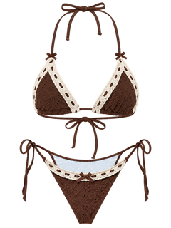 Coquette cotton eyelet bikini set in brown, coquette swimwear by Angel Ruche