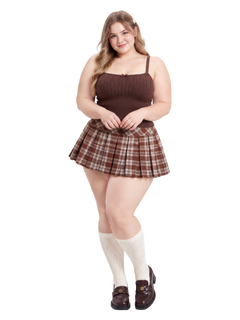 Girly Plaid pleated high rise skirt in brown by Angel Ruche, photo 17