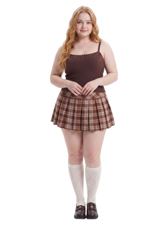Girly Plaid pleated high rise skirt in brown by Angel Ruche, photo 16