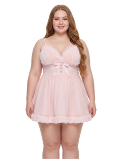 Rosé Princess fur chiffon babydoll dress in pink by Angel Ruche, photo 7