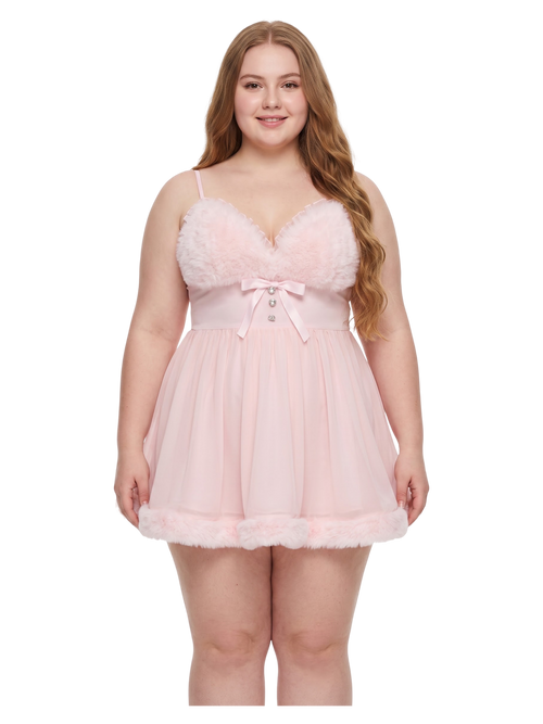 Rosé Princess fur chiffon babydoll dress in pink by Angel Ruche, photo 7