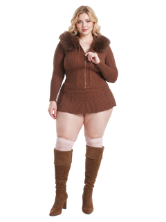 Fur trim Mocha cable knit set in brown by Angel Ruche, photo 13