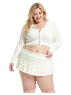 Fur trim Marshmallow cable knit cardigan in white by Angel Ruche, photo 19
