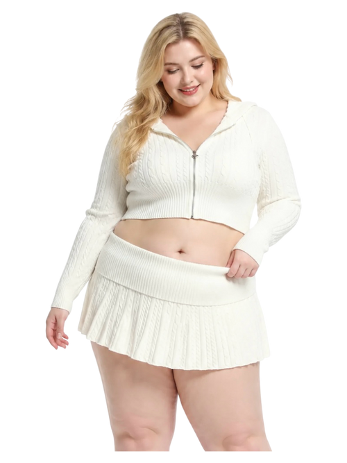 Fur trim Marshmallow cable knit cardigan in white by Angel Ruche, photo 19