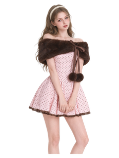 Sugar Pom fur pullover shoulder cape in brown, coquette winter accessory by Angel Ruche