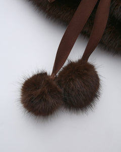 Sugar Pom fur shoulder cape in brown by Angel Ruche, photo 17