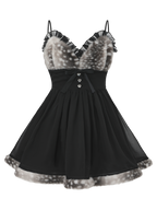 Bambi Princess fur trim chiffon babydoll dress in black, dark coquette dress by Angel Ruche